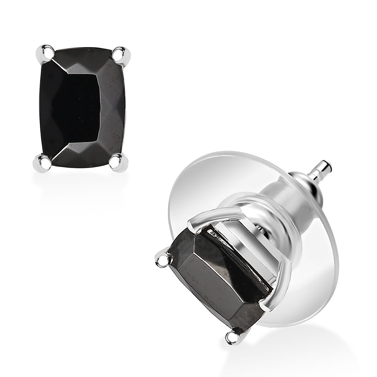 Elite Shungite Solitaire Stud Earrings in Rhodium Over Sterling Silver 1.00 ctw