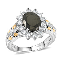 Elite Shungite and White Zircon 2.00 ctw Ring in Rhodium Over Sterling Silver (Size 10.0)