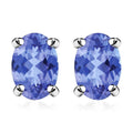 D'Joy Tanzanite 1.00 ctw Solitaire Stud Earrings in Platinum Over Sterling Silver - Sticky add to cart bar
