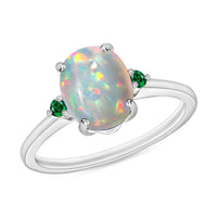 Ethiopian Welo Opal and Colombian Emerald Ring
