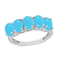 Premium Sleeping Beauty Turquoise 5 Stone Ring in Platinum Over Sterling Silver (Size 4.0) 2.75 ctw