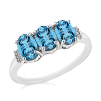 Mangoro Aquamarine and Diamond 2.53 ctw 3 Stone Ring in Platinum Over Sterling Silver (Size  4.0)