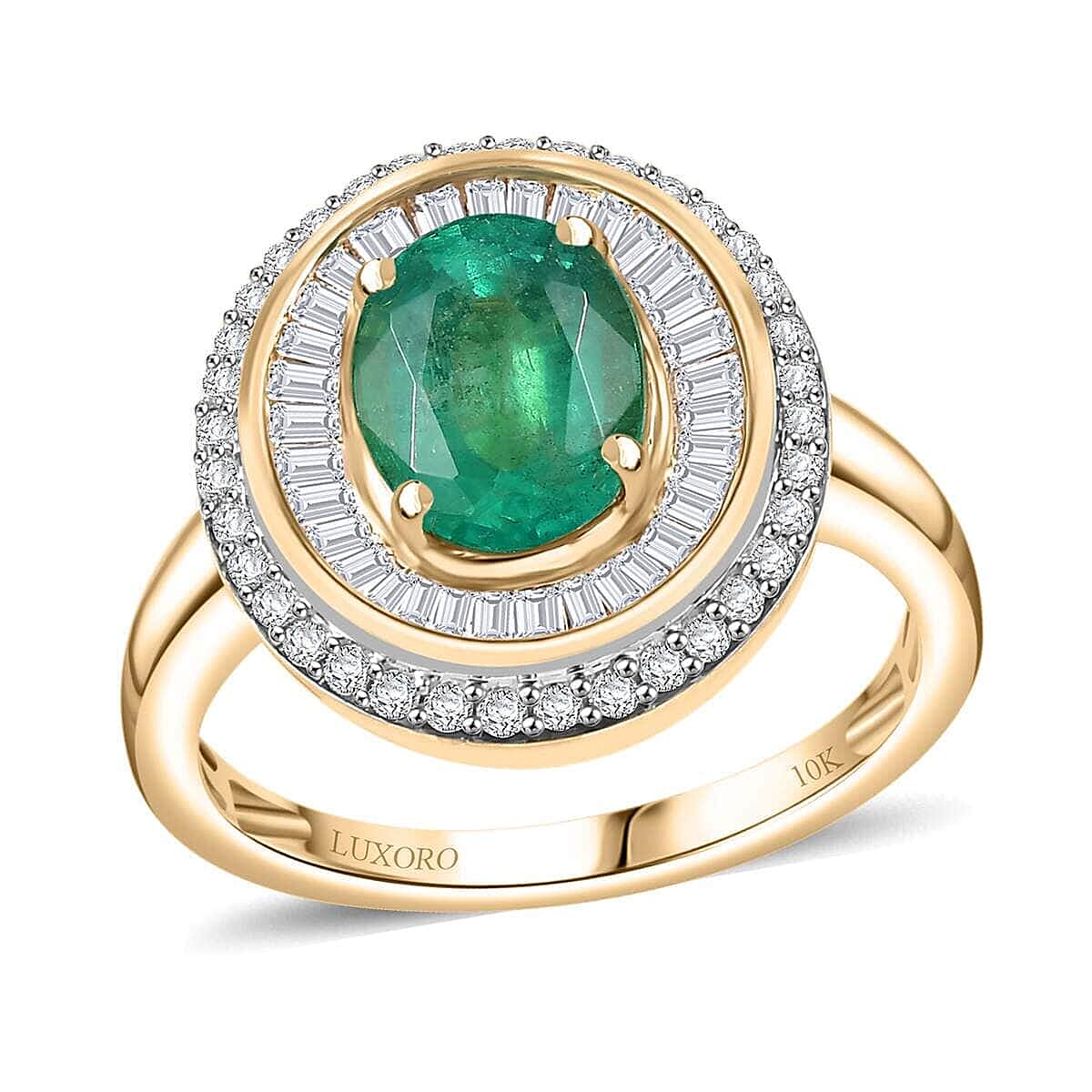 Luxoro 10K Yellow Gold AAA Kagem Zambian Emerald, Diamond (G-H, I2) (0.55 cts) Ring (Size 10.0) (4.45 g) 2.25 ctw