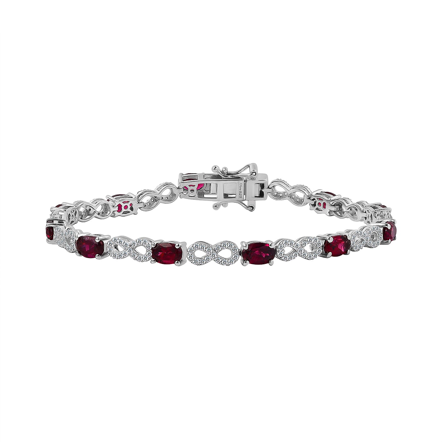 Premium Orissa Rhodolite Garnet, White Zircon Infinity Love Bracelet in Rhodium Over Sterling Silver (7.25 In) 8.00 ctw