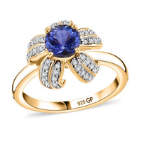 GP Tanzanite, Diamond (0.20 cts) Ring in 18K Vermeil YG Over Sterling Silver (Size 10.0) 1.35 ctw