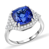 Doorbuster Certified & Appraised Rhapsody 950 Platinum AAAA Tanzanite, Diamond (E-F, VS) (0.60 cts) Ring (Size 10.0) (8.15 g) 6.00 ctw