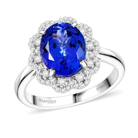 Certified and Appraised Rhapsody 950 Platinum AAAA Tanzanite and E-F VS Diamond 4.25 ctw Ring (Size 10.0) 7.38 Grams