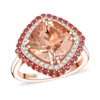 By Tony Diniz Pre Doorbuster Certified & Appraised Luxoro 10K Rose Gold AAA Marropino Morganite, Padparadscha Sapphire, Diamond (G-H, I2) (0.20 cts) Ring (Size 10.0) (4.35 g) 4.05 ctw