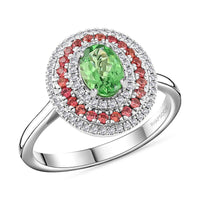 Doorbuster Certified & Appraised Rhapsody 950 Platinum AAAA Tsavorite Garnet, Songea Sapphire, Diamond (E-F, VS) (0.26 cts) Ring (Size 10.0) (8 g) 1.75 ctw