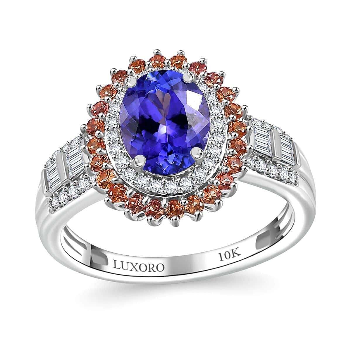Luxoro AAA Tanzanite, Padparadscha Sapphire and G-H I2 Diamond 2.50 ctw Ring in 10K White Gold (Size 7.0)