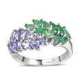 Kagem Zambian Emerald, Tanzanite Ring in Rhodium Over Sterling Silver (Size 7.0) 1.50 ctw - Sticky add to cart bar