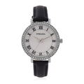 Strada Austrin Crystal Japanese Movement Roman Number Dial Watch with Black Faux Leather (38.10x38.10mm) - Sticky add to cart bar