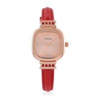 Strada White and Red Austrian Crystal Japanese Movement Watch with Wine Red Faux Leather Strap (34.80mm) (7.00-8.00 Inches)
