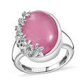 Pink Jade, White Zircon Solitaire Ring in Rhodium Over Sterling Silver (Size 10.0) 15.00 ctw - Sticky add to cart bar