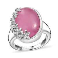 Pink Jade, White Zircon Solitaire Ring in Rhodium Over Sterling Silver (Size 10.0) 15.00 ctw