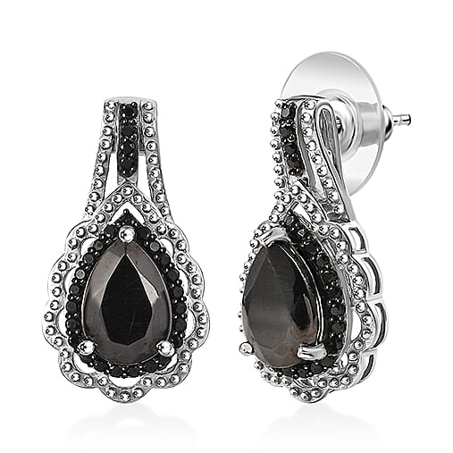 Karis Elite Shungite and Thai Black Spinel 2.75 ctw Royal Crown Earrings in Platinum Bond