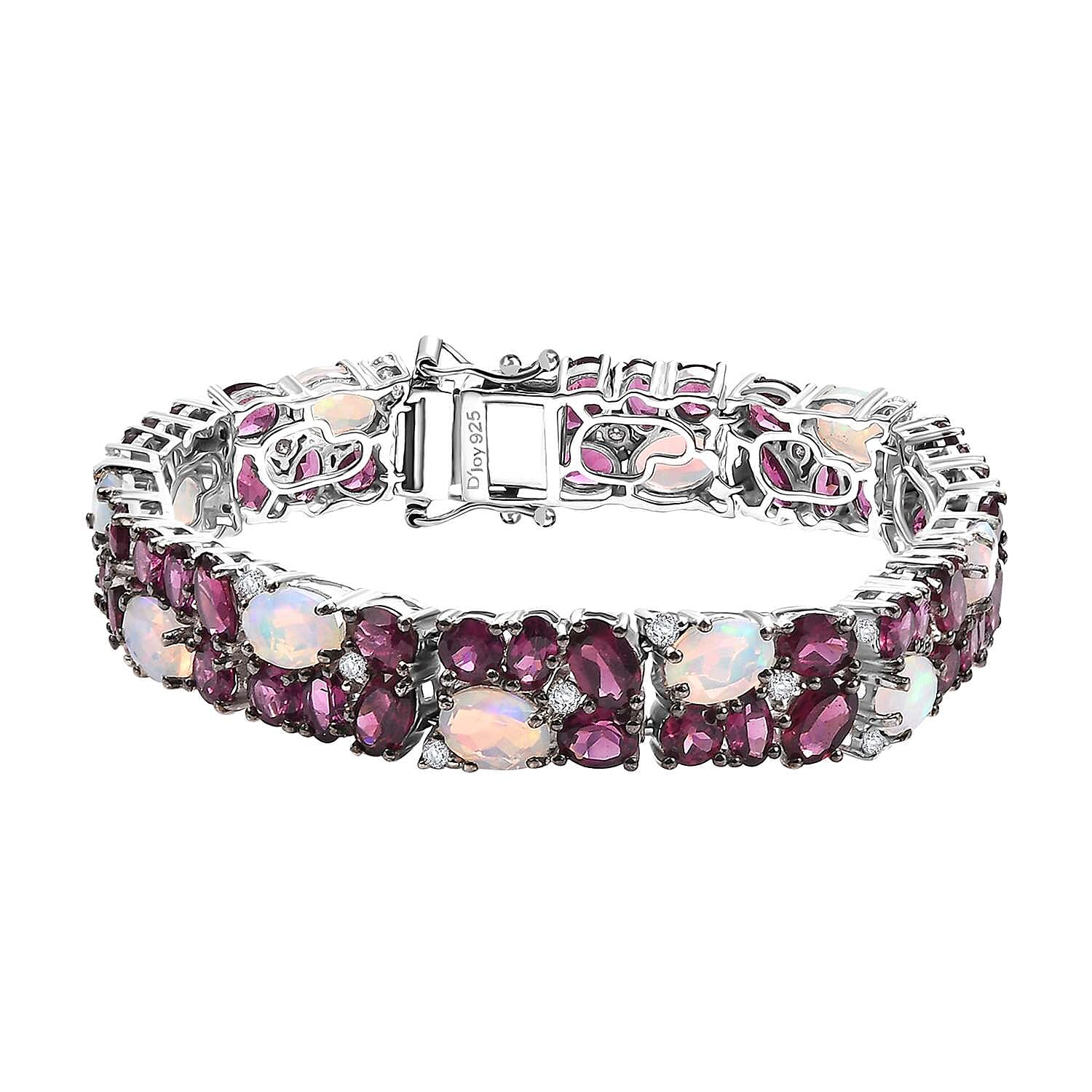 Premium Ethiopian Welo Opal, Multi Gemstone Bracelet in Rhodium Over Sterling Silver (6.50 In) 27.65 ctw