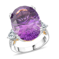 Concave Cut African Amethyst, White Topaz Majesty Ring in Vermeil YG and Rhodium Over Sterling Silver (Size 10.0) 21.90 ctw