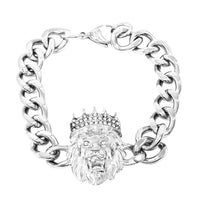 Austrian Crystal Lion Bracelet in Stainless Steel (8.50 In)