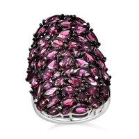 Premium Orissa Rhodolite Garnet 11.85 ctw Petal Cluster Ring in Rhodium Over Sterling Silver (Size 10.0)