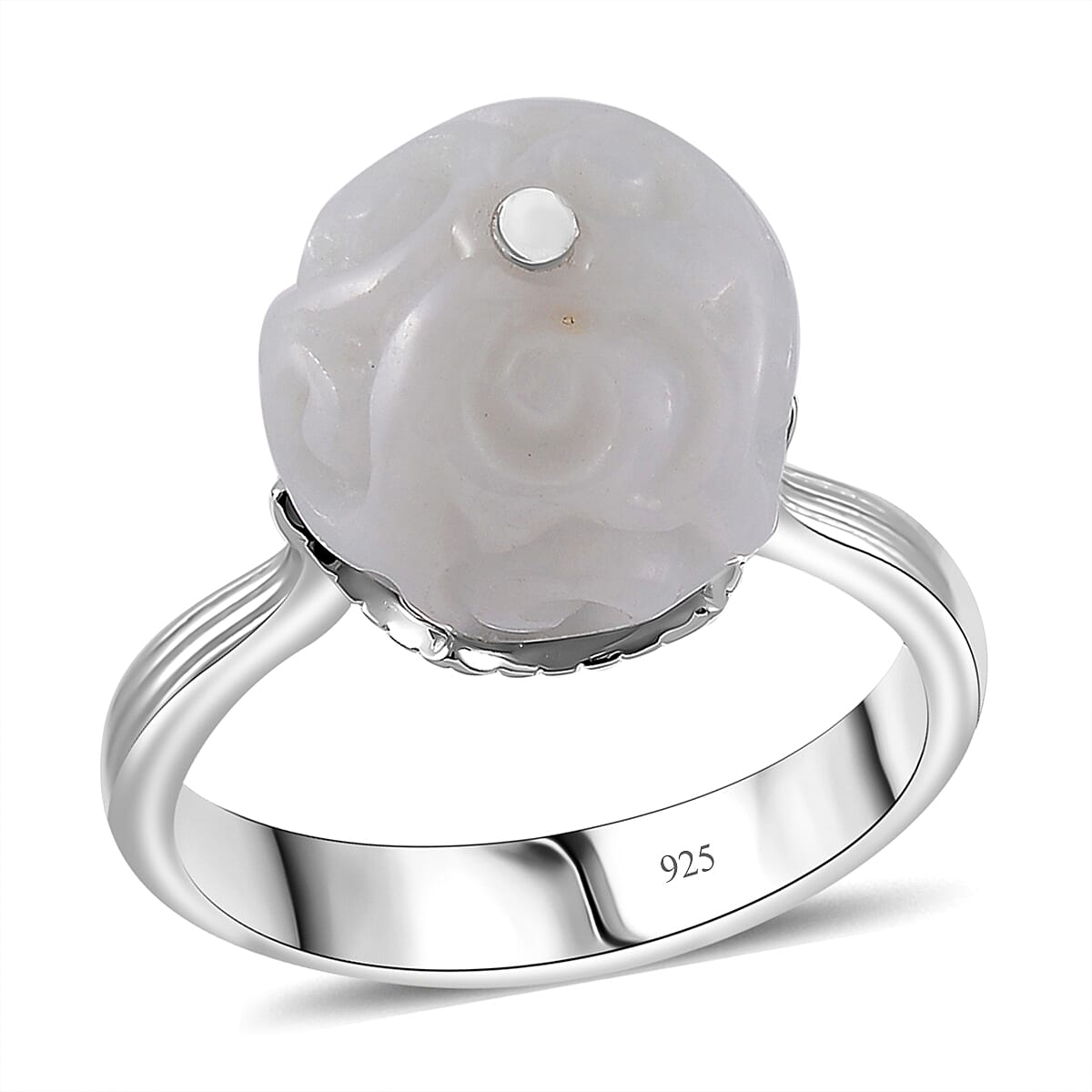 Natural Jade Carved Ring in Rhodium Over Sterling Silver (Size 10.0) 15.90 ctw