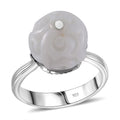 Natural Jade Carved Ring in Rhodium Over Sterling Silver (Size 10.0) 15.90 ctw - Sticky add to cart bar