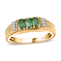 Kagem Zambian Emerald, Moissanite Band Ring in 18K Vermeil YG Over Sterling Silver (Size 10.0) 0.75 ctw
