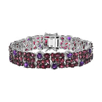 Premium Orissa Rhodolite Garnet, African Amethyst Cluster Bracelet in Rhodium Over Sterling Silver (8.00 In) 43.60 ctw