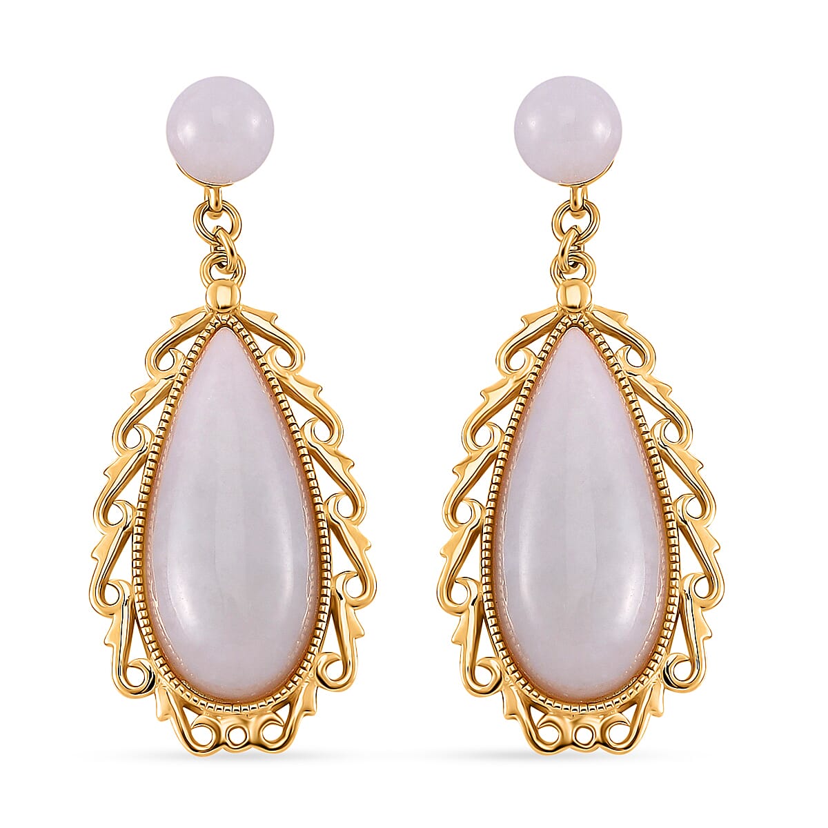 Natural Jade Carved 25.00 ctw Teardrop Earrings in 18K Vermeil Yellow Gold Over Sterling Silver