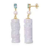 Natural Jade Carved and Multi Gemstone 91.00 ctw Earrings in 18K Vermeil Yellow Gold Over Sterling Silver