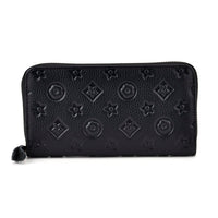 Black Flower Embossed Genuine Leather Wallet (7.48"x0.79"x3.94")