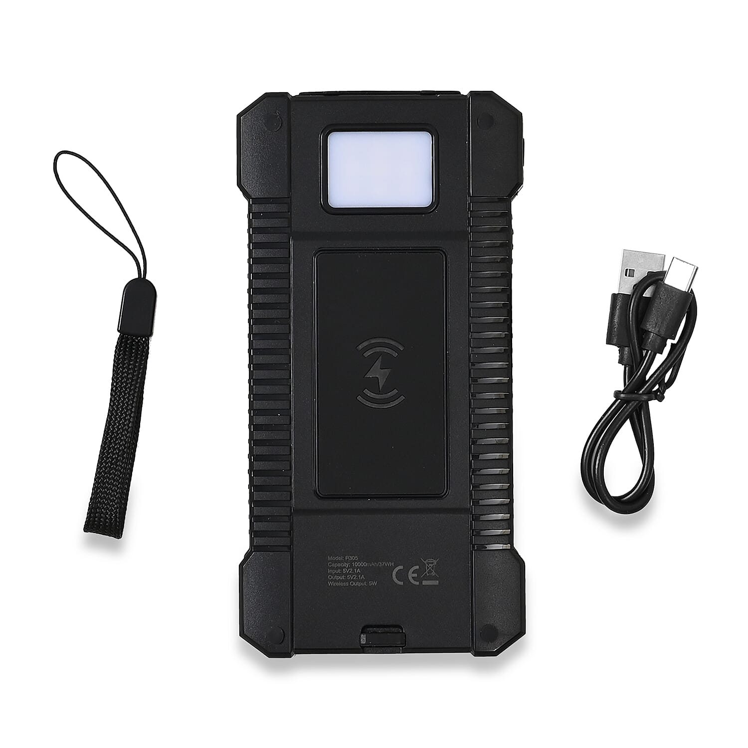 Homesmart Black Solar 10000 mAh Battery Charger with Wireless Charging & Emergency LED Torch