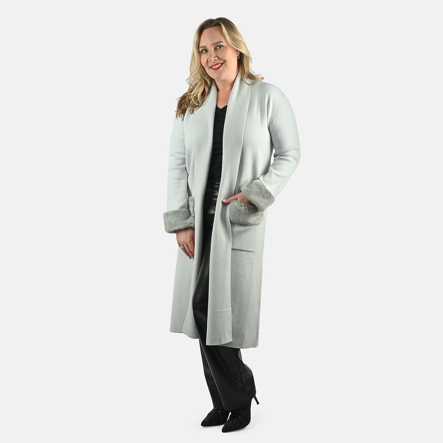Max Sport Faux Fur Trim Duster Ice Blue - S