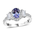 Tanzanite ,  White Zircon  Main Stone With Side Stone Ring in Rhodium Overlay Sterling Silver 1.24 ctw - Sticky add to cart bar