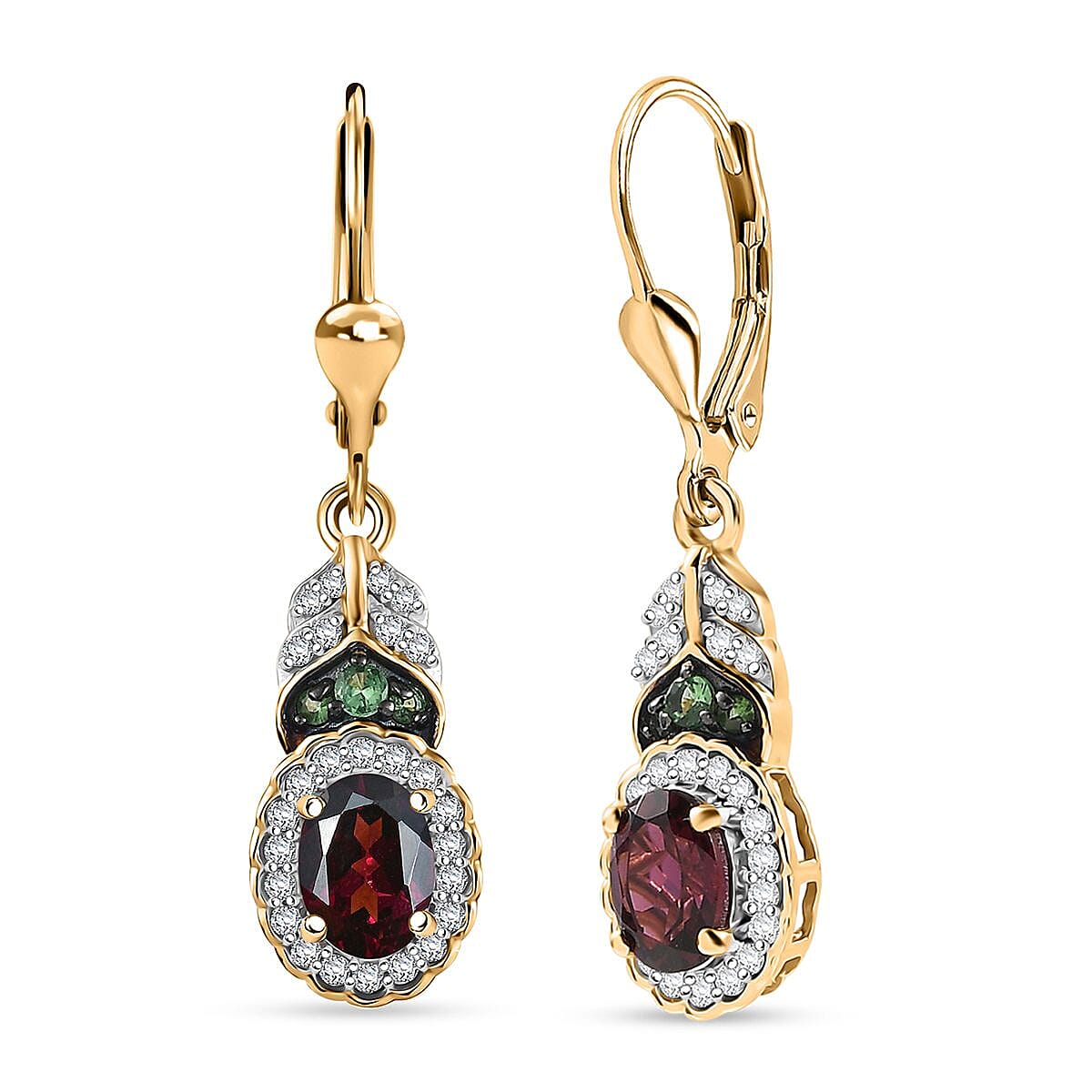 D'Joy Orissa Rhodolite Garnet, Multi Gemstone Lever Back Earrings in 18K Vermeil YG Over Sterling Silver 2.60 ctw