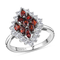 Premium Anthill Garnet, White Zircon Crimson Majesty Ring in Rhodium Over Sterling Silver (Size 10.0) 1.90 ctw