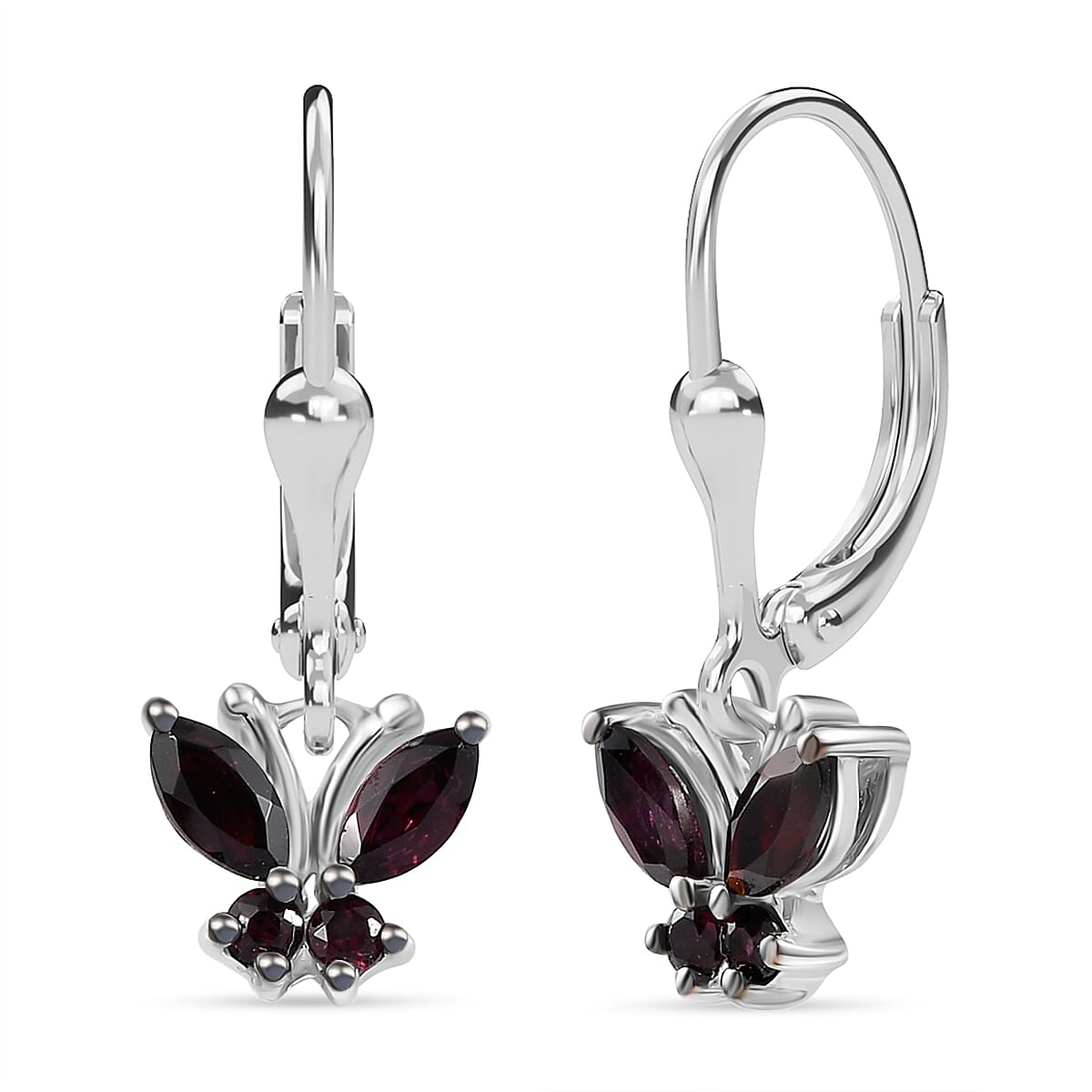 D'Joy Premium Anthill Garnet 1.00 ctw Butterfly Earrings in Rhodium Over Sterling Silver