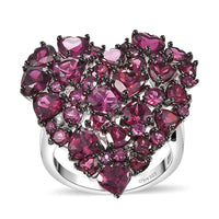 Premium Orissa Rhodolite Garnet Heart Ring in Rhodium Over Sterling Silver (Size 10.0) 9.80 ctw
