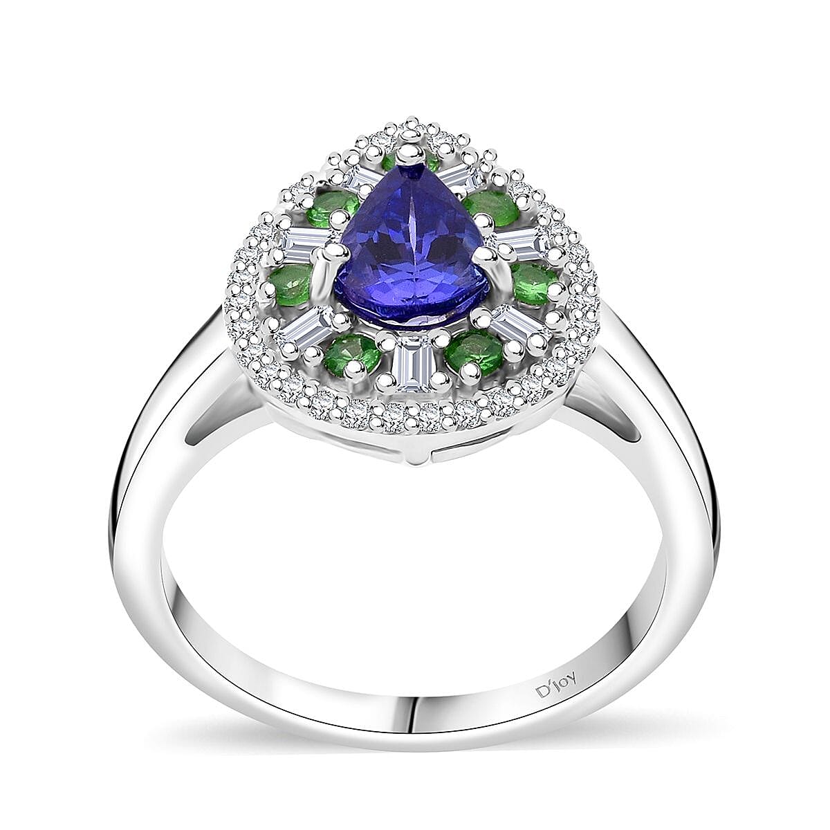 AAA Tanzanite, Multi Gemstone Teardrop Harmony Ring in Rhodium Over Sterling Silver (Size 10.0) 1.25 ctw