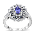 AAA Tanzanite and Multi Gemstone 1.90 ctw Regal Eclipse Ring in Rhodium Over Sterling Silver (Size 10.0) - Sticky add to cart bar