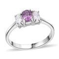 Madagascar Purple Sapphire, Moissanite 3 Stone Ring in Rhodium Over Sterling Silver (Size 8.0) 1.00 ctw - Sticky add to cart bar