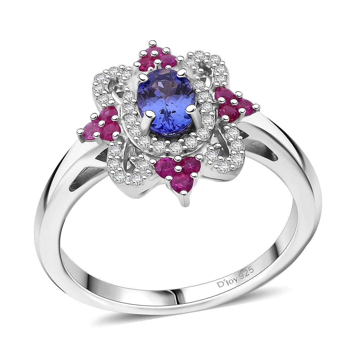 AAA Tanzanite and Multi Gemstone 0.90 ctw Ring in Rhodium Over Sterling Silver (Size 10.0)