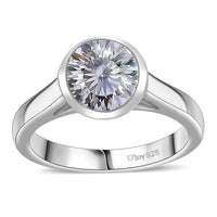 Crisantemo Cut Moissanite (Rnd 8mm) Solitaire Ring in Rhodium Over Sterling Silver (Size 10.0) 1.85 ctw