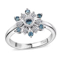 Luxuriant Lab Grown Blue and White Diamond (SI) Snowflake Ring in Rhodium Over Sterling Silver (Size 10.0) 0.50 ctw - Sticky add to cart bar
