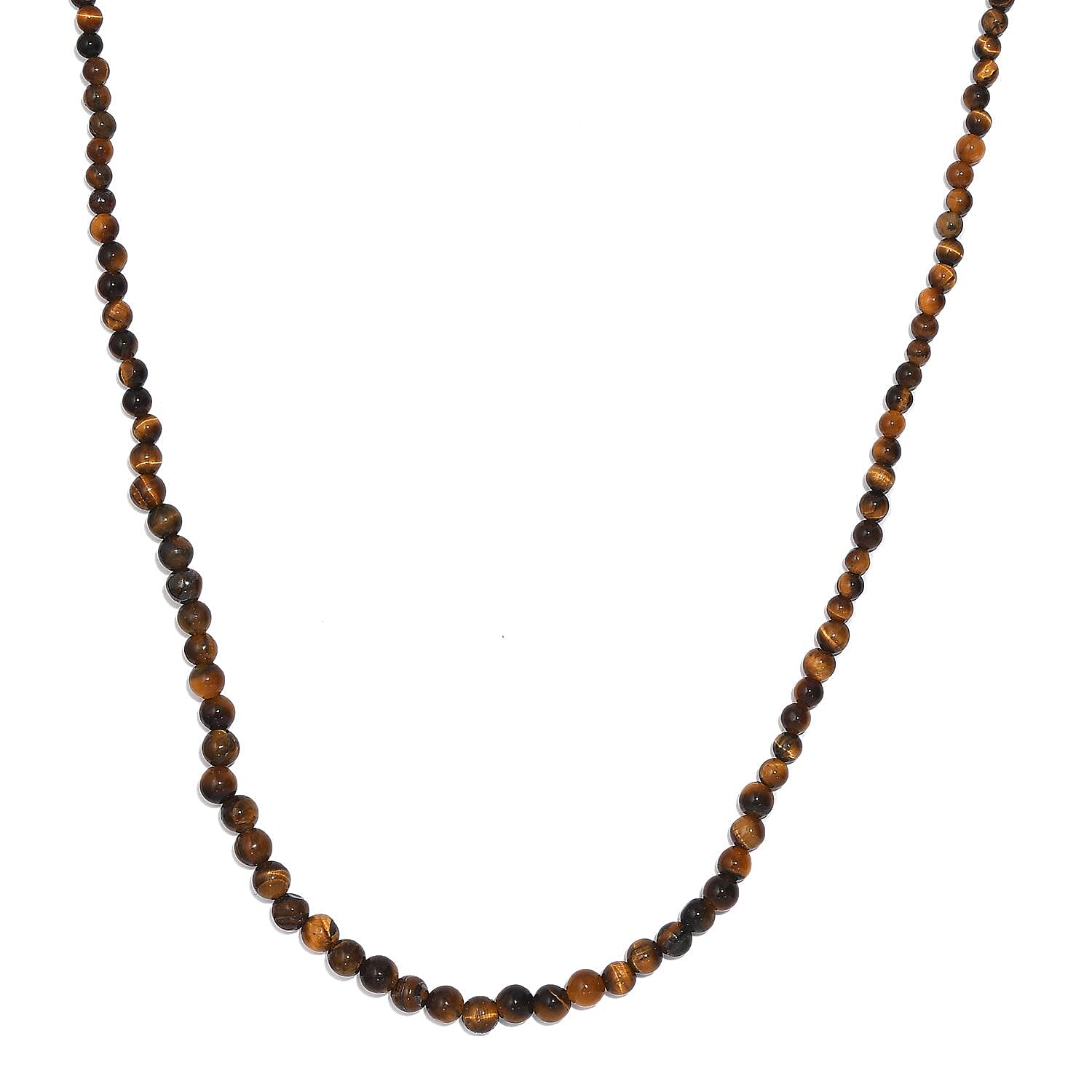 Tigers Eye 45.00 ctw Beaded Necklace in Stainless Steel 20 Inches