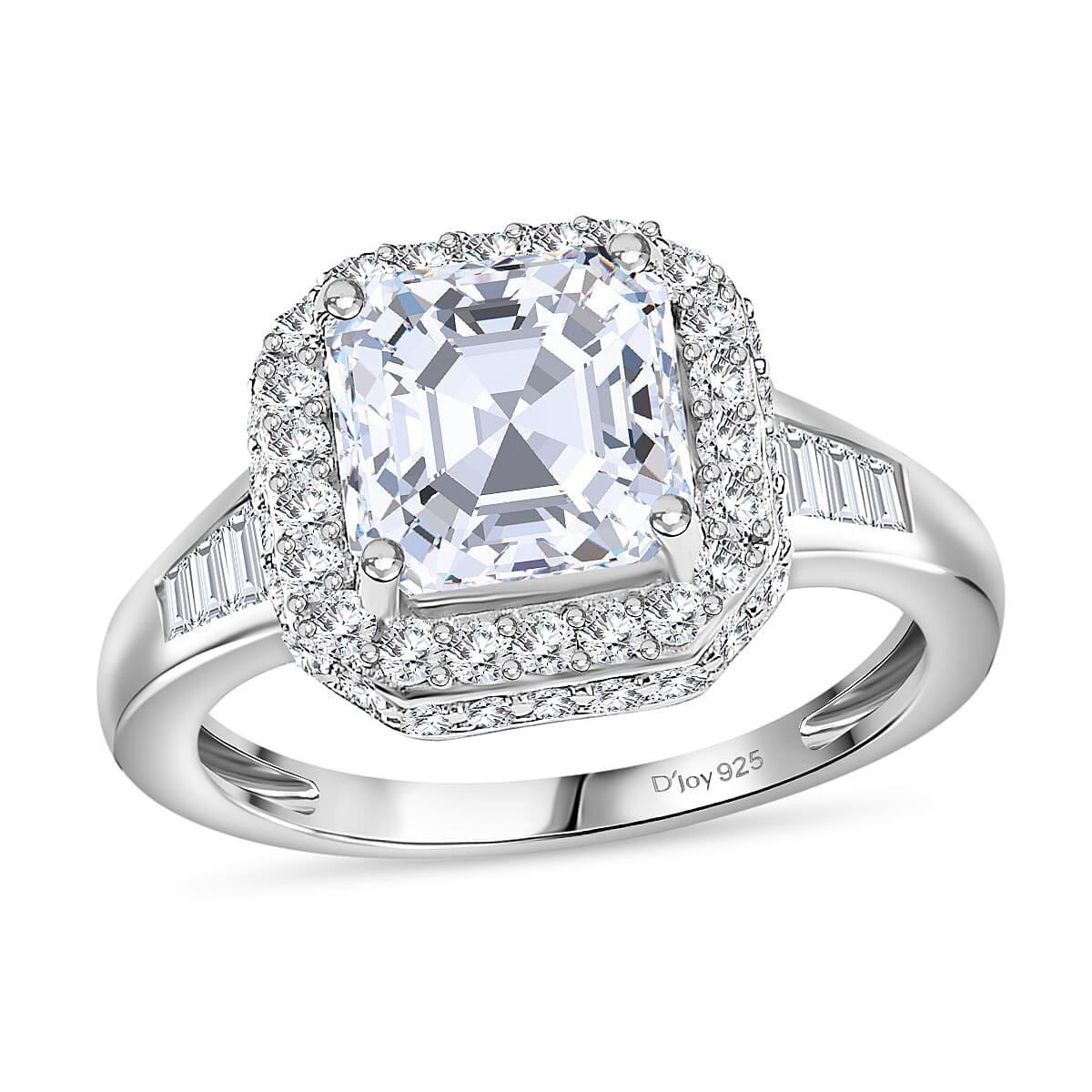 Squartuguese Cut Moissanite (Oct 8x8mm) Ring in Rhodium Over Sterling Silver (Size 10.0) 3.75 ctw
