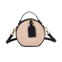 White with Black Chic Round Genuine Leather Crosbody Bag (4.33"x3.15"x5.9") with Detachable Shoulder Strap