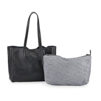 Italy Retro Noble Collection Black Genuine Leather Tote Bag (13.38"x3.74"x11.22")