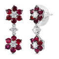 D'Joy Premium Anthill Garnet and White Zircon 4.70 ctw Flower Dangling Earrings in Rhodium Over Sterling Silver - Sticky add to cart bar