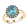 Luxoro 10K Yellow Gold Premium Betroka Blue Apatite, Blue Diamond (IR) and Diamond (I2) Ocean Bloom Ring (Size 10.0) 2.35 ctw - Sticky add to cart bar